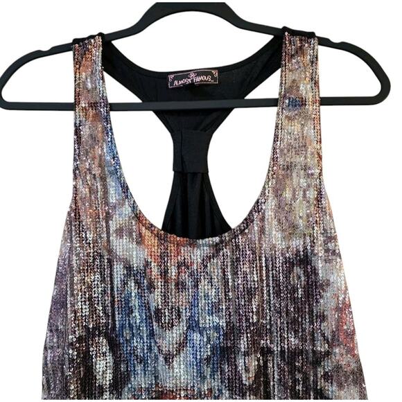 Almost Famous Womens Racerback Tank Top SIze M Sequined Sheer Front - Picture 5 of 8